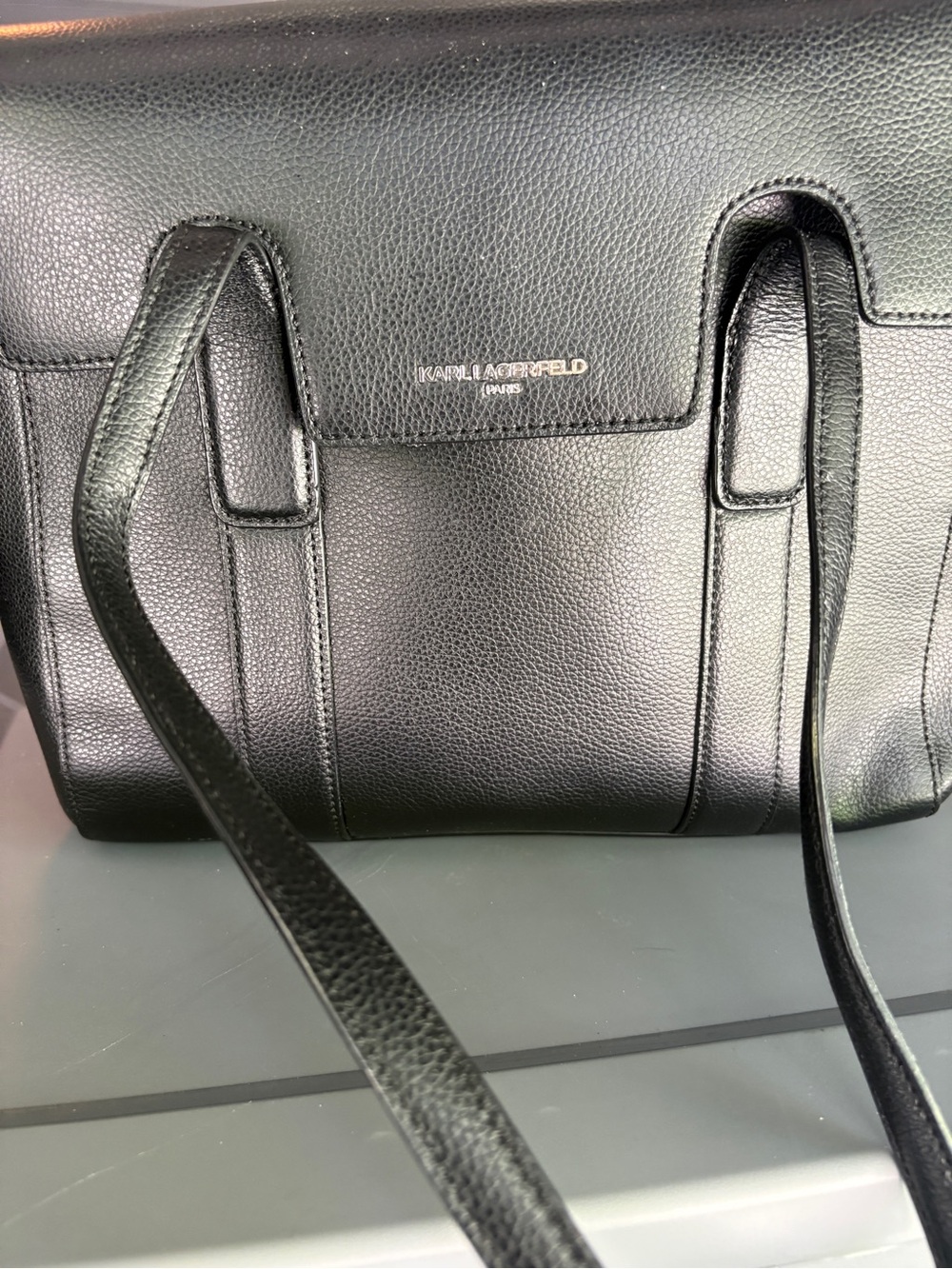 Karl Lagerfeld Black Pebbled Leather Tote